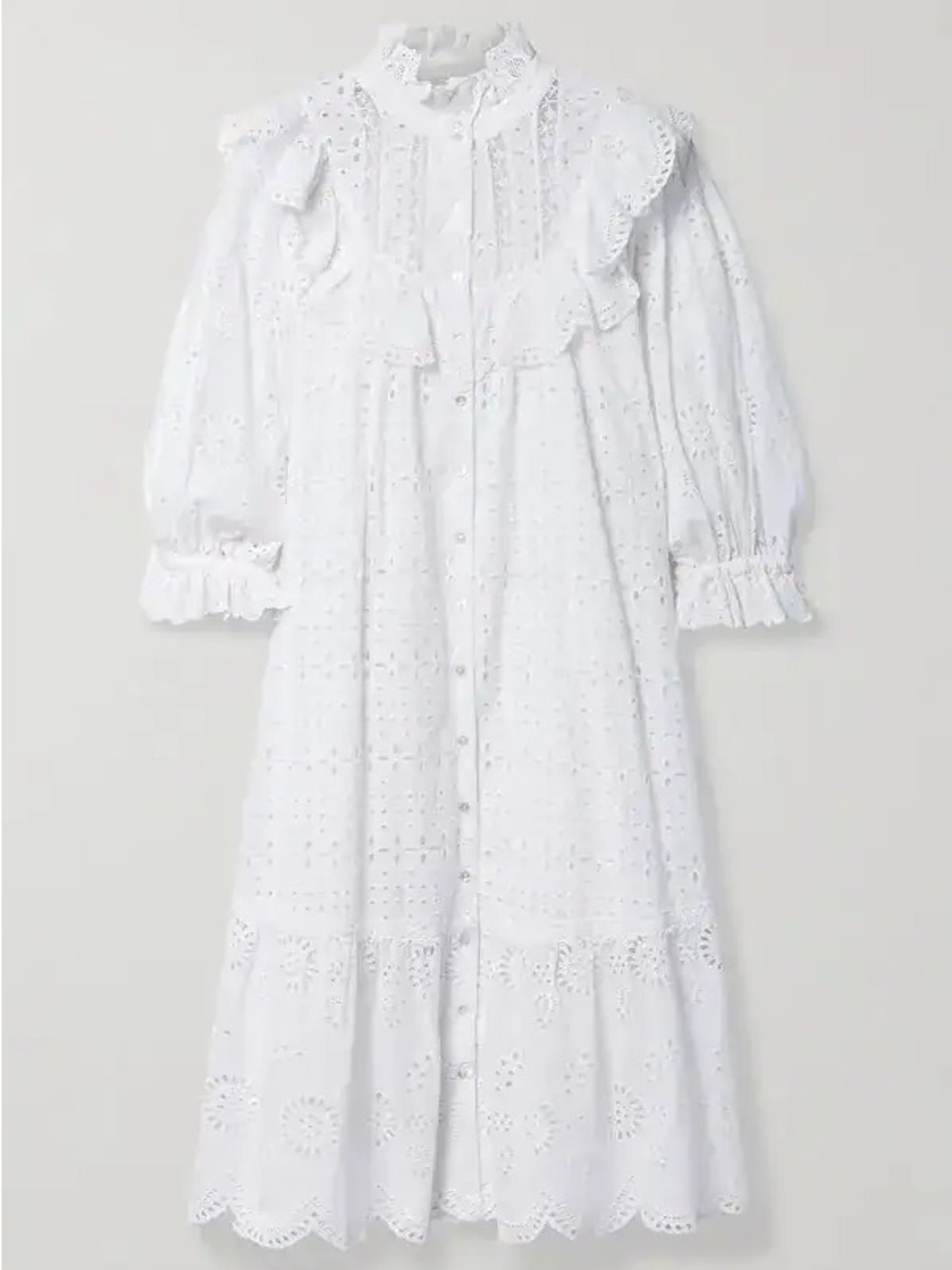 $495 LoveShackFancy Elspeth White Lace Crochet Scalloped Broderie Shirt Dress XS - Picture 3 of 15